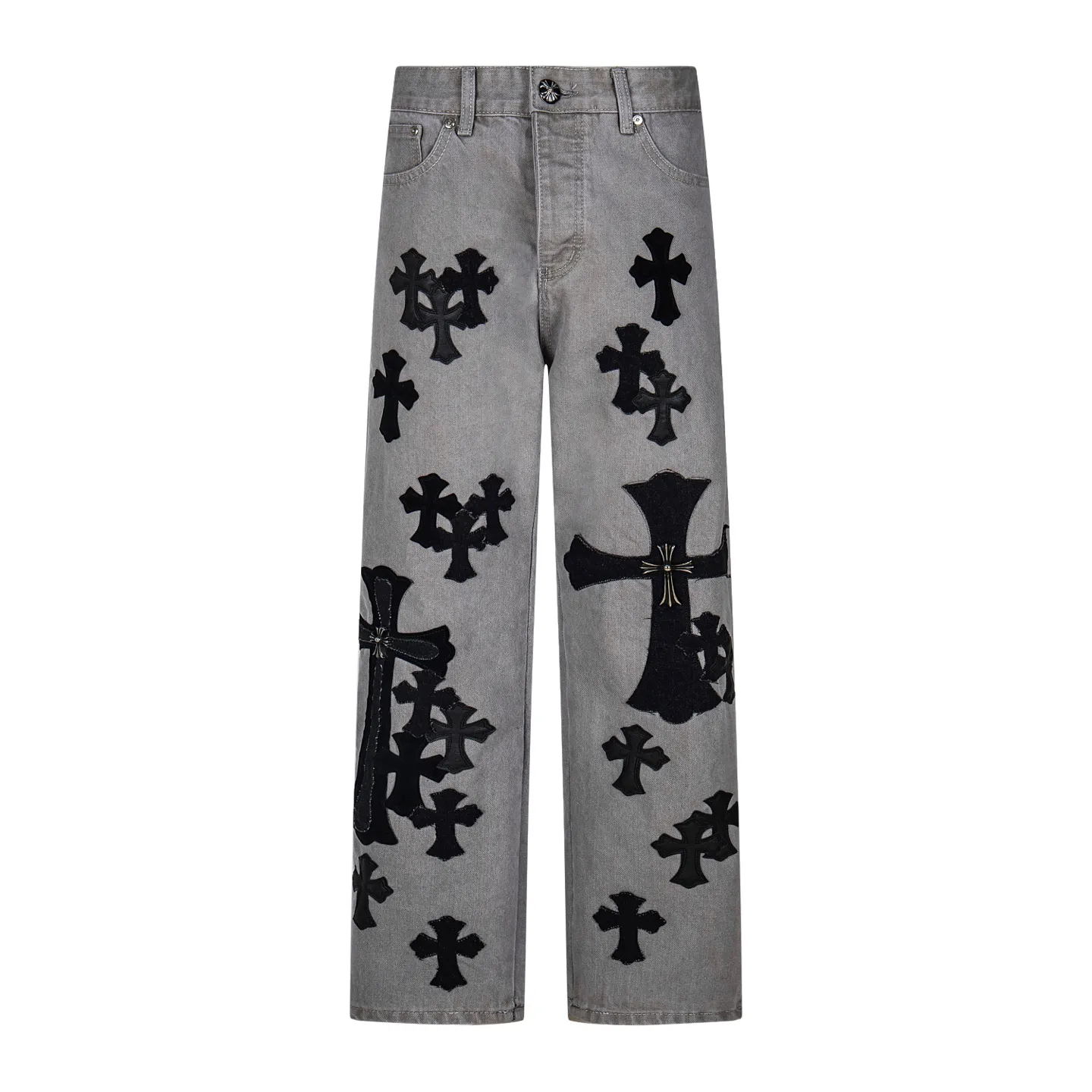 P290 Chrome Hearts Gray Cow King Jeans Multi-Leather Standard Work Jeans CH Jeans All need to be washed and then disassembled and hand-stitched with sheepskin cross leather and then spliced to complete. The whole process is too complicated to describe. About Chrome Hearts This is an extremely luxurious fashion brand that can also be called the aristocracy of the high street. It has always been an exclusive brand for some hipsters or the second generation of rich people. Compared with ordinary high streets, it is more luxurious and noble. Compared with luxury brands, it is more fashionable and individual. It has always been a brand that I have a special liking for. Style number: 1763# Color: Gray Size: 28 30 32 34 36